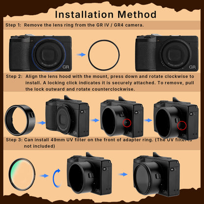 Haoge New 49mm UV CPL ND Filter Adapter Ring for RICOH GR4 GR IV HDF GR IV Monochrome Digital Compact Camera Lens for GT-2 GW4 Wide Conversion Lens replaces GA-3