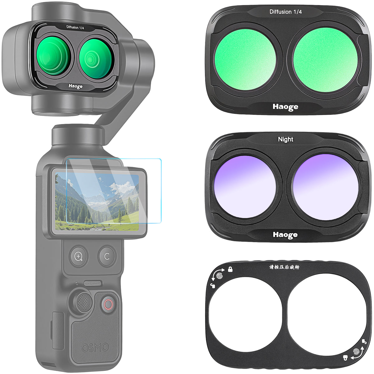 Haoge Magnetic Filter Kit for DJI Osmo Pocket 4 Pro (4P),Includes Black Mist 1/4,Light Pollution Filter,2-Pack