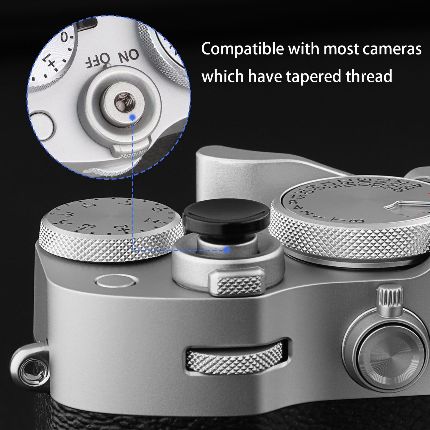 Haoge Metall-Auslöseknopf für Nikon ZF Kameras, Fujifilm GFX100RF XE4 X-E5 X-T5 X-T4 X-T3 X-T50 X-T30II X-T30 X-Pro2 X-Pro3 X100T X100F X100V X100VI und Leica M1 M2 M3 M6 M7 M8 M9 M10 ME MP M9-P MA Q3 Q3-43 D-LUX 8, konkave Oberfläche, schwarz