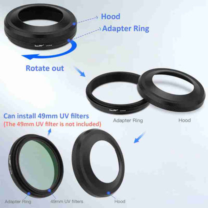 Haoge 2in1 All Metal Ultra-Thin Lens Hood with Adapter Ring Set for Fujifilm Fuji X100VI X100V Camera Black LH-X51B