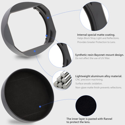 Haoge LH-X18N Bayonet Square Metal Lens Hood for Fujifilm Fuji Fujinon XF 16-80mm F4 R OIS WR, XF16-55mm F2.8 R LM WR II Lens Shade with Metal Cap