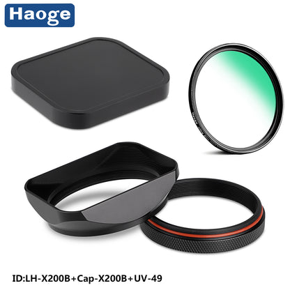 Haoge LH-X200B Square Metal Lens Hood with 49mm Adapter Ring for Fujifilm X100VI Fuji x100vi X100V X100F X100T X100S X100 X70 Fuji Photo Camera Accessories Black