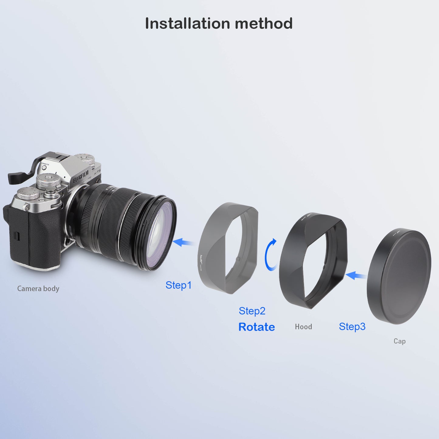 Haoge Lens Hood Metal Square Bayonet for Fujifilm Fuji Fujinon XF16-55mm F2.8 R LM WR II Lens With Metal Front Cap Kit on Camera X-T5 XT50 XM5 X-S20 X-T30 XE4