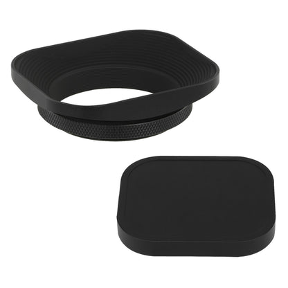 Haoge 49-mm-Vierkant-Gegenlichtblende aus Metall mit Schraubgewinde, Aussparungen und Kappe für Leica Q3, Q2 und Q Kameras mit 49-mm-Filtergewinde, Schwarz, LH-E2P