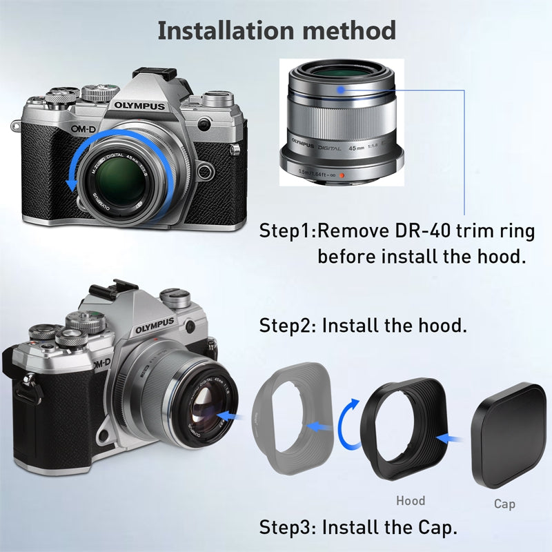Haoge LH-OM45 Square Metal Lens Hood Shade for Olympus M Haoge LH-OM45 Square Metal Lens Hood Shade for Olympus M