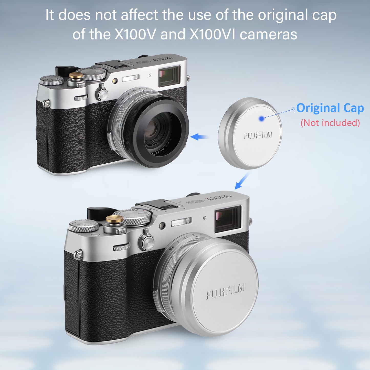 Haoge LH-X51B 2in1 All Metal Ultra-Thin Lens Hood with Adapter Ring Set for Fuji Fujifilm FinePix X100V X100VI Camera Black