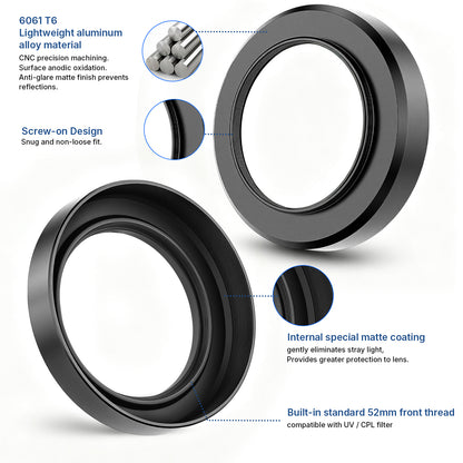 Haoge Metal Lens Hood for Fujifilm Fuji XC 15-45mm f/3.5-5.6 OIS PZ Lens, Compatible with 52mm UV Filters and 52mm Lens Cap