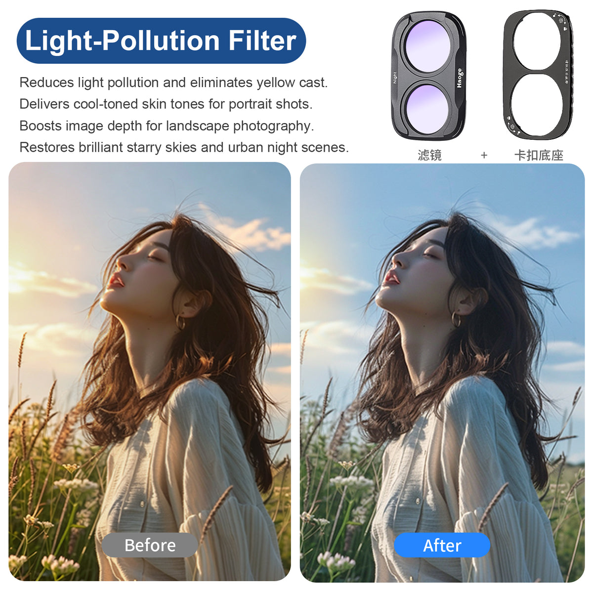 Haoge Magnetic Filter Kit for DJI Osmo Pocket 4 Pro (4P),Includes Black Mist 1/4,Light Pollution Filter,2-Pack