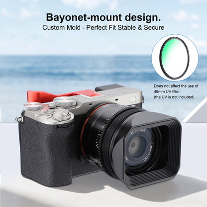 Haoge Metal Square Lens Hood for Sony RX1R3/RX1M2/RX1 FE 40mm F2.5 G FE 50mm F2.5 G FE24mm F2.8 G Lens Shade on A7CII A7CR A7R4 Camera Bayonet  Mount With Cap