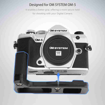 Haoge HG-OM5 Camera Bracket Holder Hand Grip for OM SYSTEM OM-5 fit Arca Swiss Kirk RRS Benro Quick Release Plate