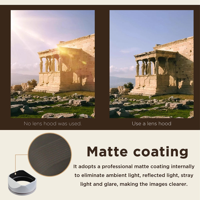 Haoge Square Metal Lens Hood for Fujifilm X100VI Fuji X100V X100F X100T X100S X70 Camera Silver with 49mm UV Filter Adapter Ring LH-XVI100S
