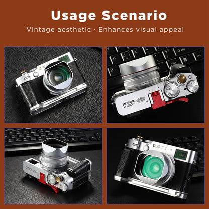 Haoge Square Metal Lens Hood for Fujifilm X100VI Fuji X100V X100F X100T X100S X70 Camera Silver with 49mm UV Filter Adapter Ring LH-XVI100S