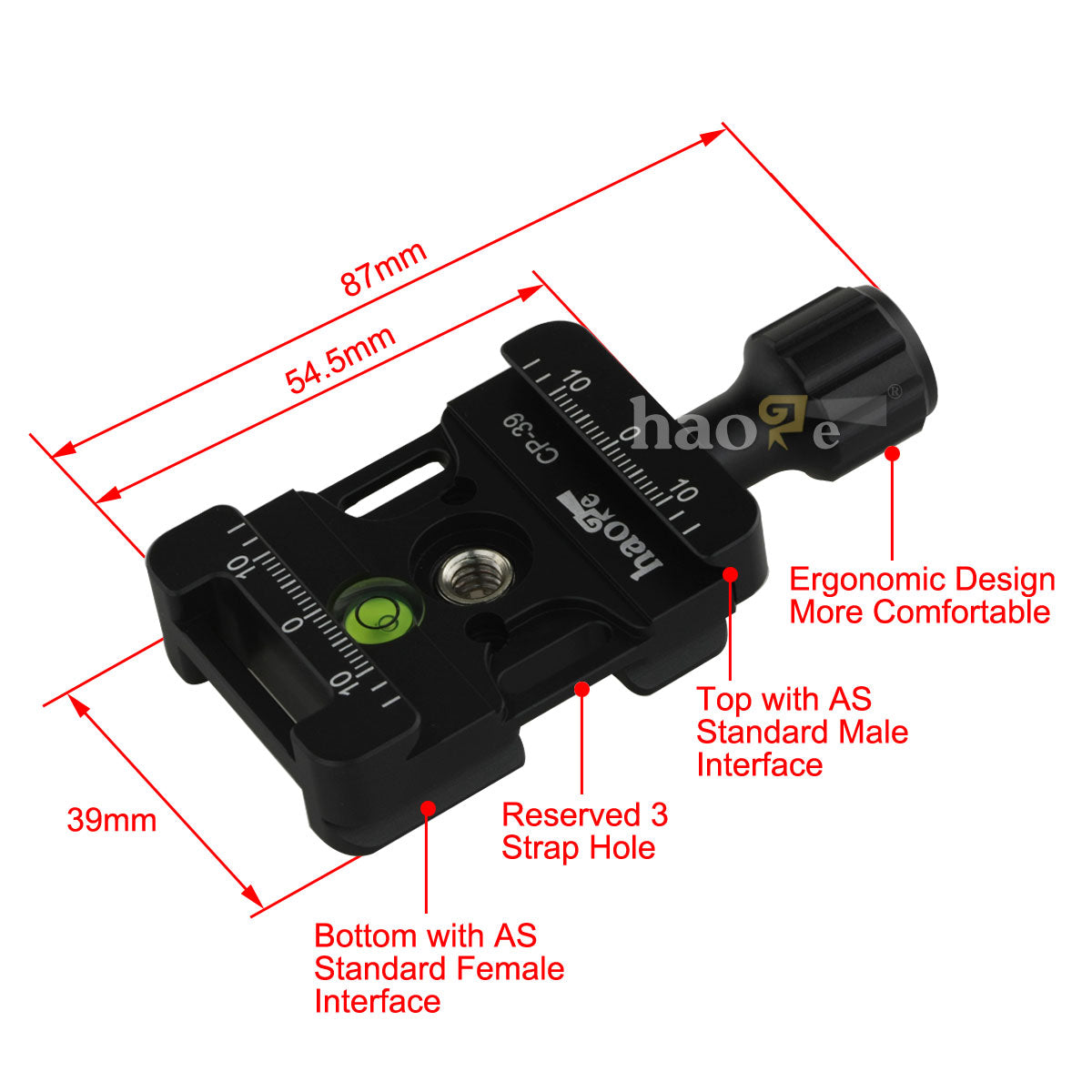 Haoge CP-39 Screw Knob Quick Release Clamp Adapter with Hand Strap Bosses Boss Slot fit RRS Sunwayfoto Kirk Benro Arca Swiss Tripod or Monopod Head on Canon Nikon Sony Pentax Olympus Fujifilm Camera