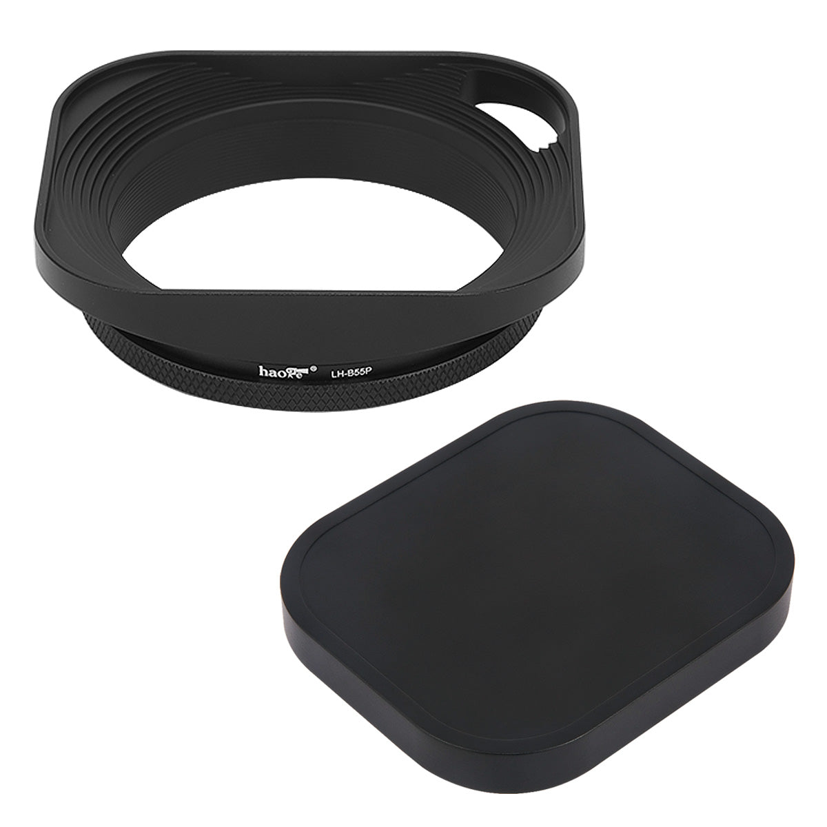 Haoge LH-B55P 55mm Square Metal Screw-in Lens Hood Hollow Out Designed with Cap for Leica Rangefinder Camera with 55mm E55 Filter Thread Lens Black