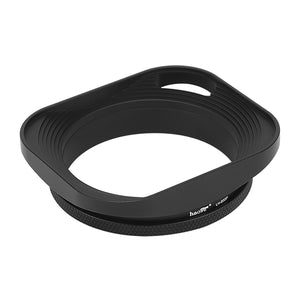 Haoge LH-B55P 55mm Square Metal Screw-in Lens Hood Hollow Out Designed with Cap for Leica Rangefinder Camera with 55mm E55 Filter Thread Lens Black