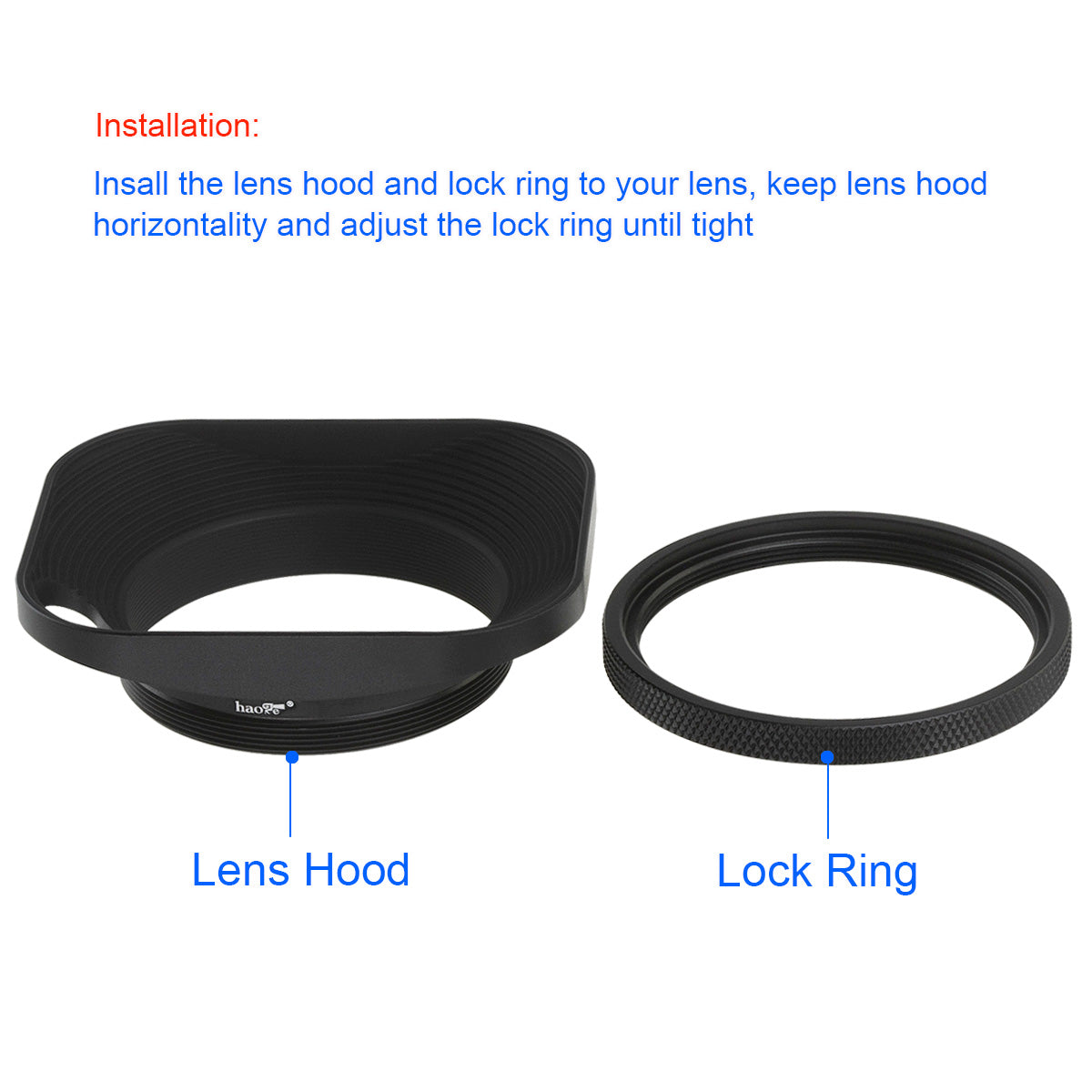 Haoge LH-B58P 58mm Square Metal Screw-in Lens Hood Hollow Out Designed with Cap for Leica Rangefinder Camera with 58mm E58 Filter Thread Lens Black
