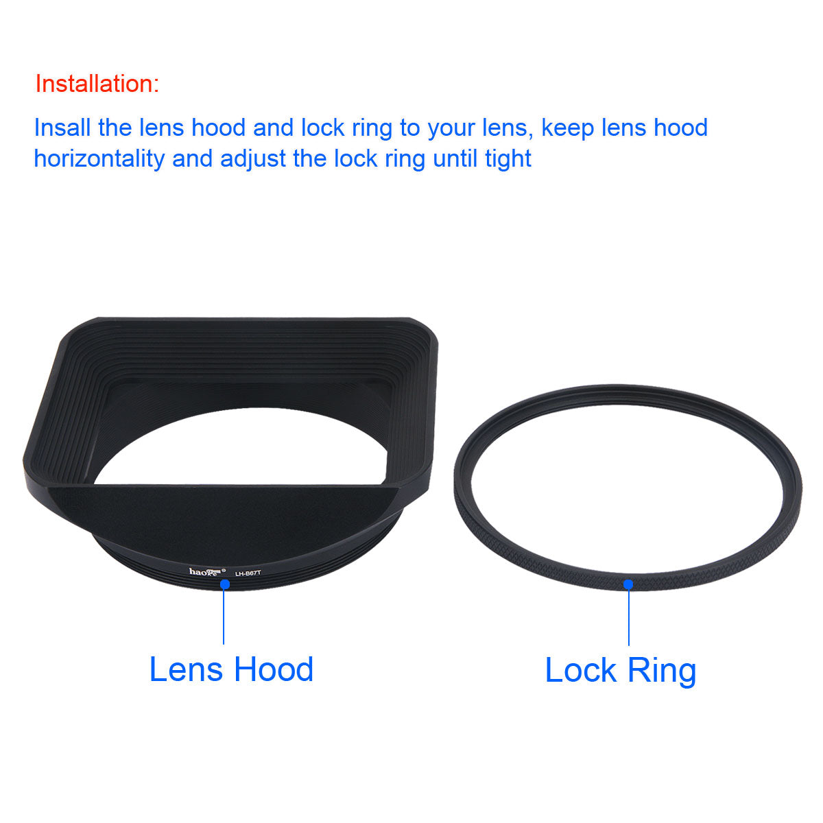 Haoge 67mm Square Metal Screw-in Mount Lens Hood Shade with Cap for 67mm Canon Nikon Sony Leica Leitz Carl Zeiss Voigtlander Nikkor Panasonic Fujifilm Olympus Lens and Other 67mm Filter Thread Lens
