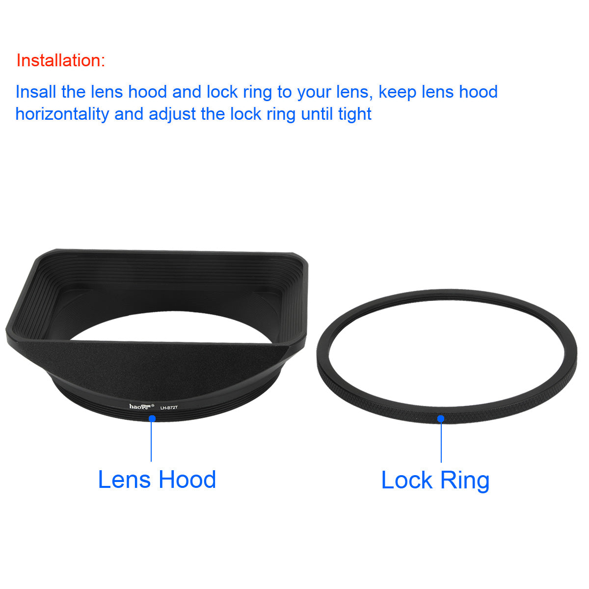 Haoge 72mm Square Metal Screw-in Mount Lens Hood Shade with Cap
