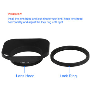 Haoge LH-E2P 49mm Square Metal Screw-in Lens Hood Hollow Out Designed with Cap for Leica Rangefinder Camera with 49mm E49 Filter Thread Lens Black