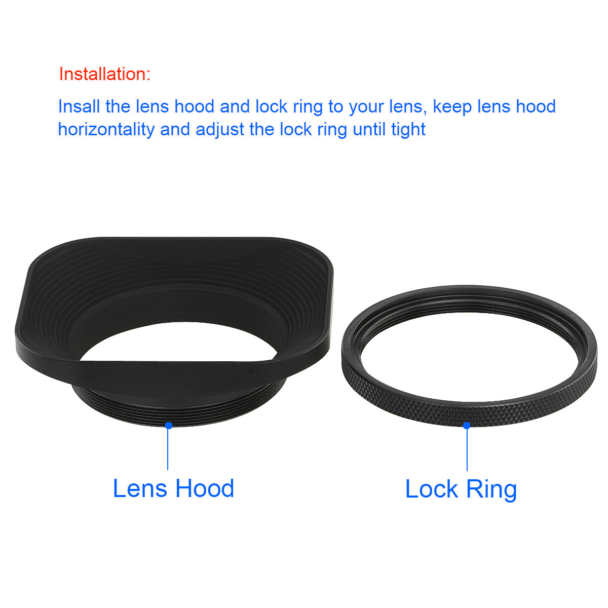 Haoge LH-E2T 49mm Square Metal Screw-in Lens Hood with Cap for Sony RX1 RX1R RX1RII Camera, Sony E 20mm f2.8, 28mm f2, 30mm f3.5, 35mm f1.8, 50mm f1.8, TE 24mm F1.8, 55mm F1.8, TFE 35mm F2.8 Lens