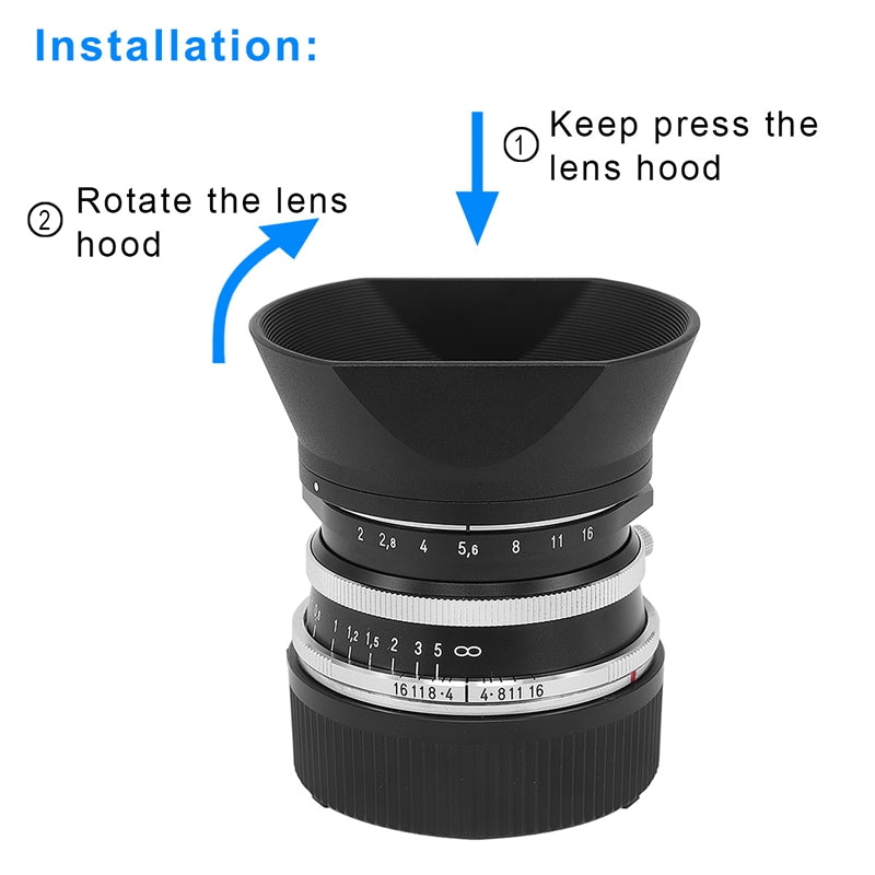 Haoge LH-VM12 Bayonet Square Metal Lens Hood Shade for Voigtlander 35mm f2 1:2/35 ULTRON Aspherical Vintage Line VM Lens replace LH-12