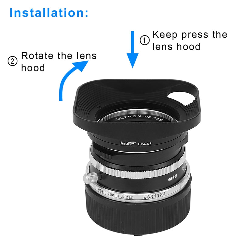 Haoge LH-VM13P Bayonet Square Metal Lens Hood Shade with Hollow Out Designed for Voigtlander 35mm f2 1:2/35 ULTRON Aspherical Vintage Line VM Lens replace LH-12