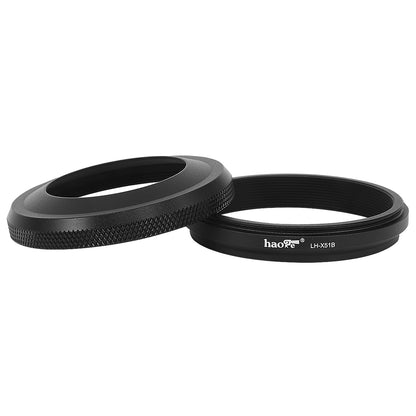 Haoge LH-X51B 2in1 All Metal Ultra-Thin Lens Hood with Adapter Ring Set for Fuji Fujifilm FinePix X100V X100VI Camera Black