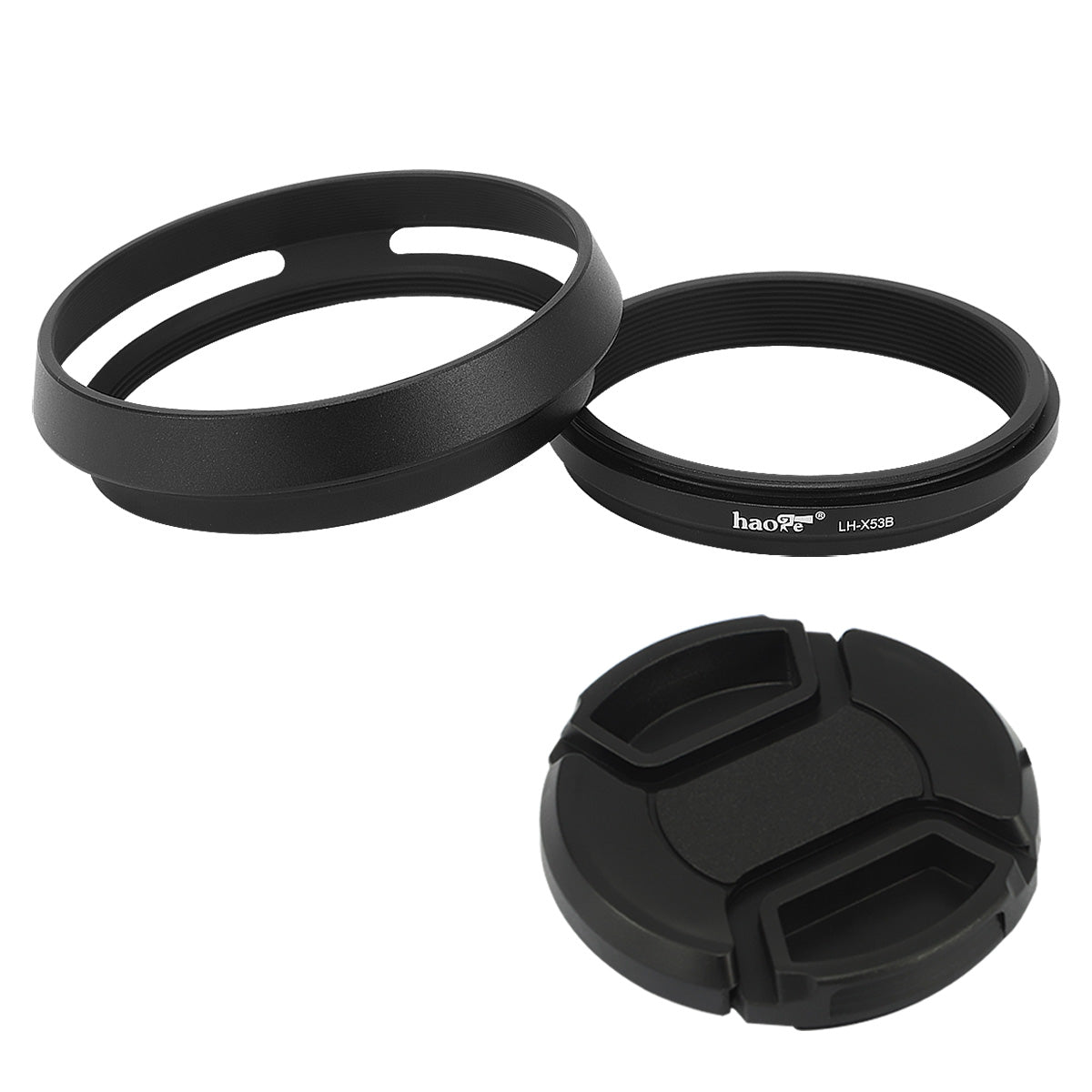 Haoge LH-X53B 3in1 Lens Hood with Adapter Ring with Cap Set for Fujifilm Fuji FinePix X70 X100 X100S X100T X100F X100V Camera Black replaces Fujifilm LH-X100