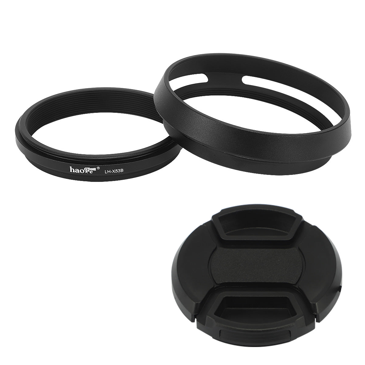 Haoge LH-X53B 3in1 Lens Hood with Adapter Ring with Cap Set for Fujifilm Fuji FinePix X70 X100 X100S X100T X100F X100V Camera Black replaces Fujifilm LH-X100