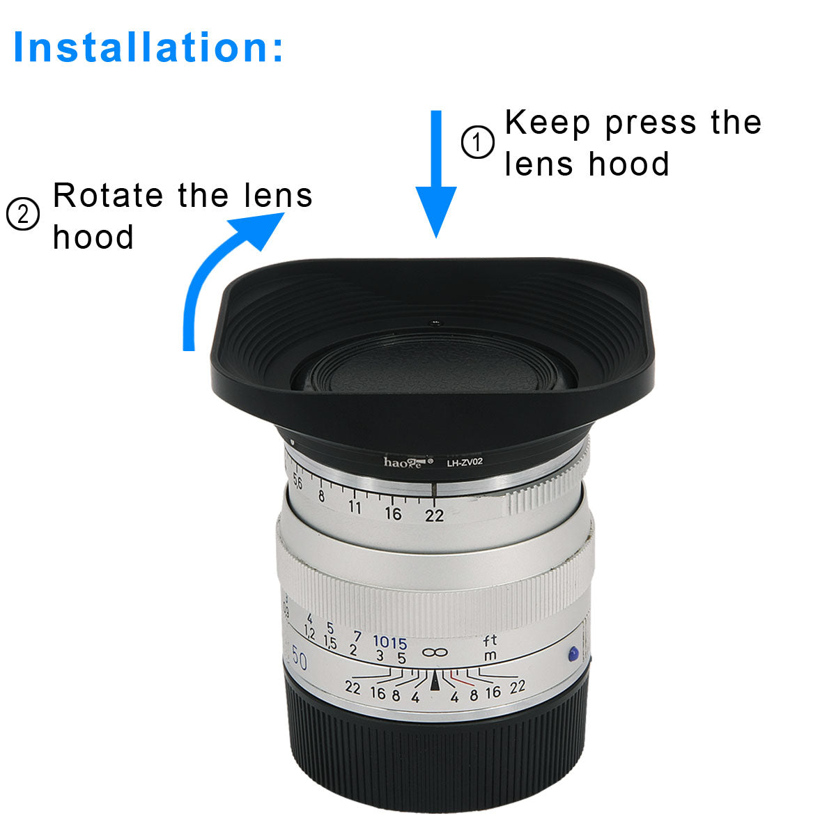 Haoge LH-ZV02 Square Metal Lens Hood for Carl Zeiss Biogon T* 2/35 35mm f2 ZM, C Biogon T* 2.8/35 35mm f2.8 ZM, Planar T* 2/50 50mm f2 ZM; Voigtlander NOKTON CLASSIC 35mm f1.4 VM, 40mm f1.4 VM Lens