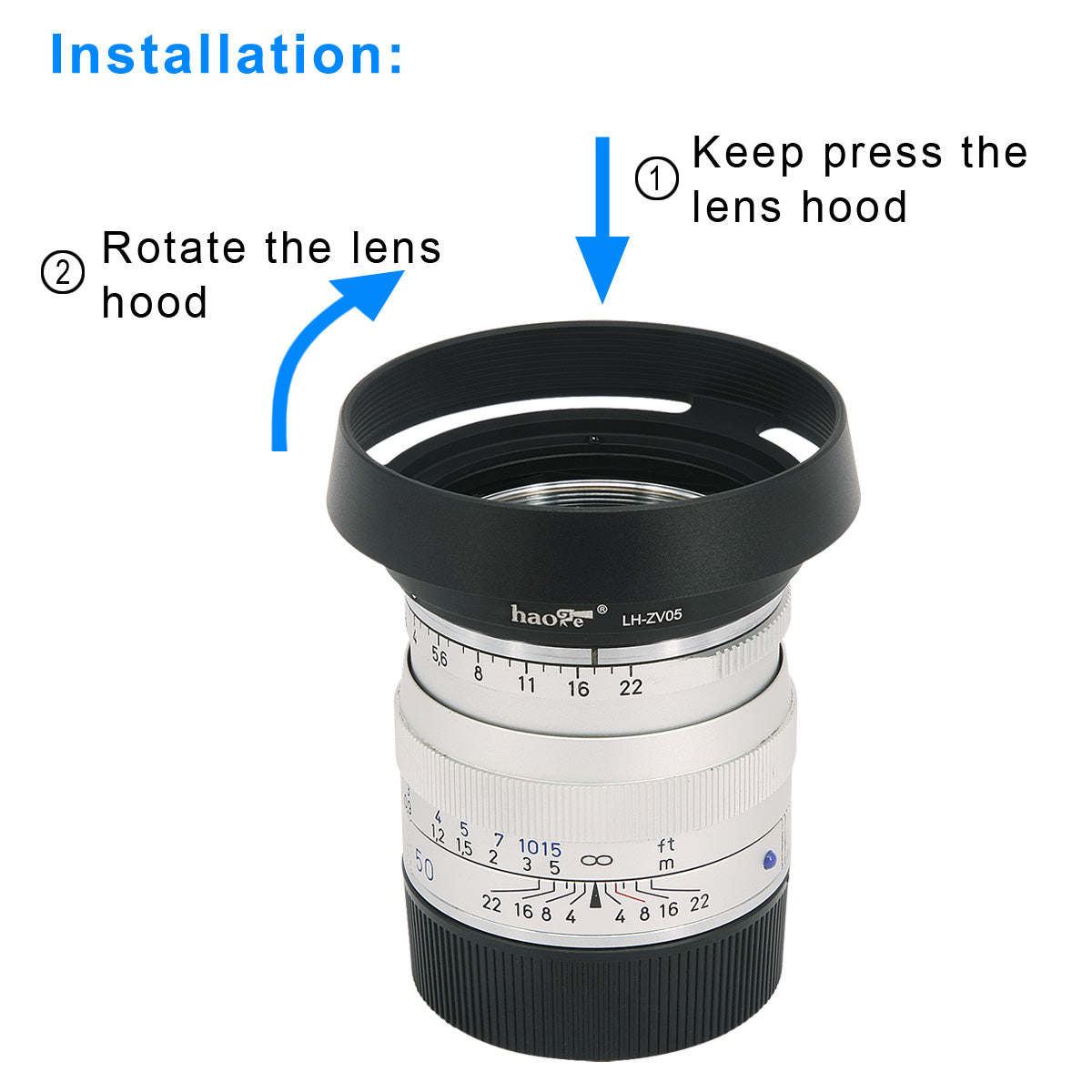 Haoge LH-ZV05 Round Metal Lens Hood for Carl Zeiss Biogon T* 2/35 35mm f2 ZM, C Biogon T* 2.8/35 35mm f2.8 ZM, Planar T* 2/50 50mm f2 ZM; Voigtlander NOKTON CLASSIC 35mm f1.4 VM, 40mm f1.4 VM Lens