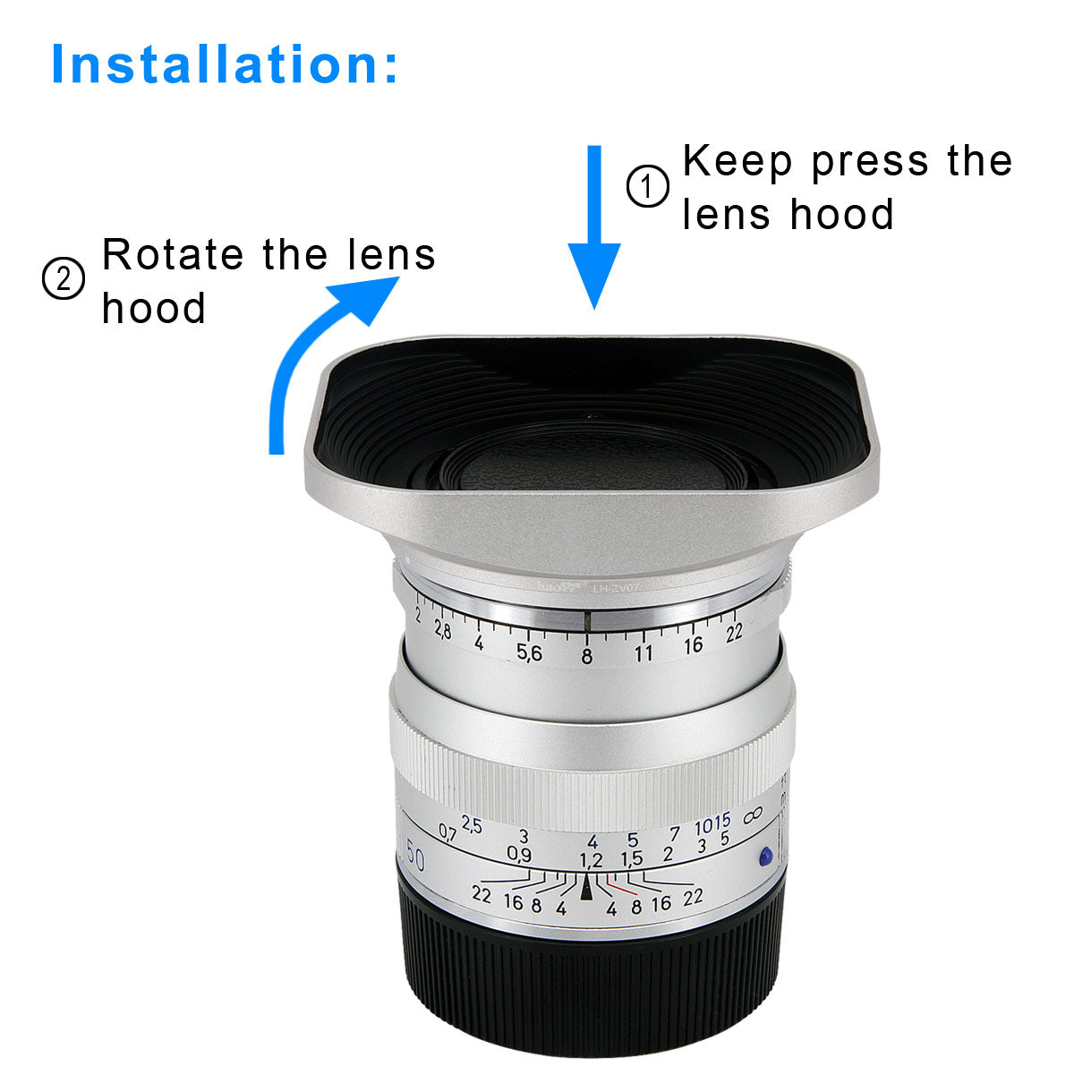 Haoge LH-ZV07 Square Metal Lens Hood for Carl Zeiss Biogon T* 2/35 35mm f2 ZM, C Biogon 2.8/35 35mm f2.8 ZM, Planar T 2/50 50mm f2 ZM; Voigtlander NOKTON CLASSIC 35mm f1.4 VM, 40mm f1.4 VM Lens silver